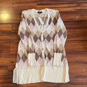 Belldini Cream and Brown Argyle Cardigan